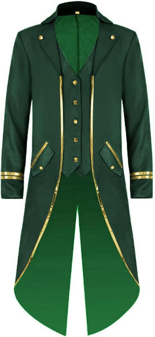 WISHU Mens Steampunk Medieval Jacket, Gothic Victorian Renaissance Tailcoat Vampire Halloween Costume Vintage Frock Coat (Medium, Green)