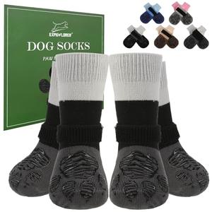 EXPAWLORER Anti Slip Dog Socks to Prevent Licking Paws, Dog Shoes for Hot Pavement, Dog Booties for Hardwood Floors, Dog Boots & Paw Protectors with Grippers for Small Medium Large Senior Dogs Grey M