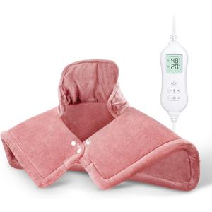 NOWWISH Heating Pad for Neck and Shoulders Pain Relief, 2lb Weighted Electric Heating Pad with 10 Heat Levels and Auto Shut Off, Large Heated Wrap, Birthday Gifts for Women Mom Wife, 17"x23", Pink