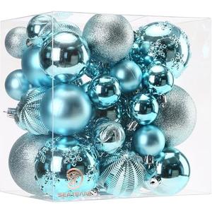 Sea Team 36-Pack Shatterproof Plastic Christmas Ball Ornaments Set, Multi-Size Christmas Baubles, Hanging Decorations for Xmas Tree, Wreath, Garland, (1.57-3.15 Inches, Babyblue)
