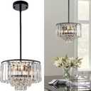 11" Crystal Chandeliers for Dining Room, 2-Light Black Pendant Lights Kitchen Island Lighting, Modern Elegant Round French Dining Room Chandelier Light Fixtures over Table Bathroom Bedroom Entryway