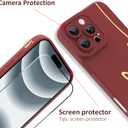 MOWIME for iPhone 16 Pro Max Case Cute Back Plating Love Letter with Screen Protector Soft TPU Shockproof Anti-Fall Lens Cameras Cover Protection Phone Case for Women Girls Men-Red
