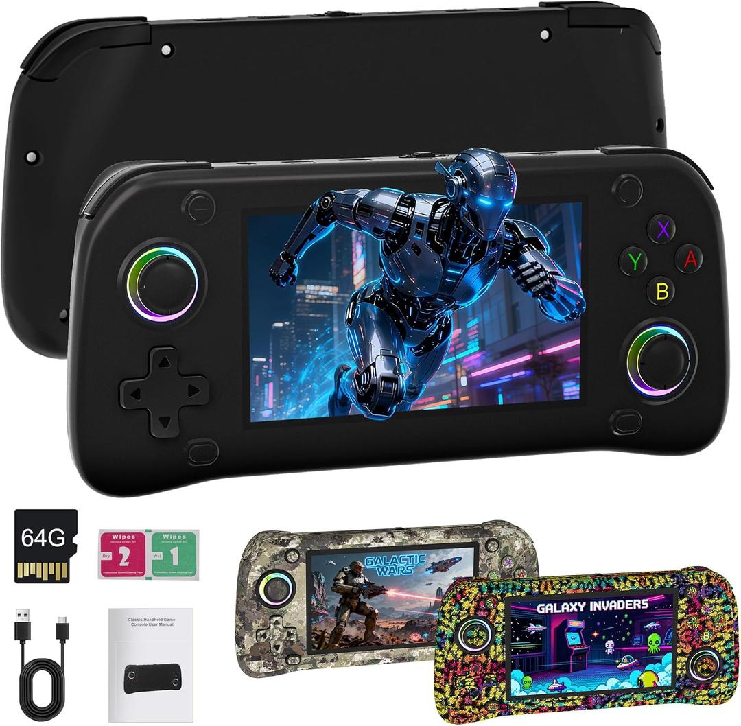 G28 Retro Handheld Game Console - 20,000+ Preloaded Retro Games, 4.3" IPS Screen, 64GB Expandable, Plug and Play Portable Gaming Console with OTG, 2000mAh Battery (Black)