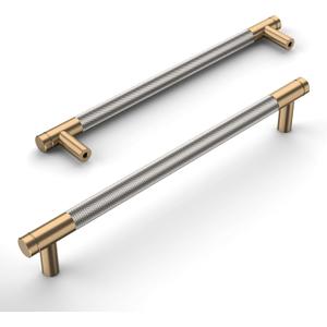 Amerdeco 10 Pack Champagne Bronze and Brushed Nickel Knurled Cabinet Pulls 7.5 Inch Hole Center to Hole Center Kitchen Cabinet Handles for Drawer Dresser, Cupboard and Wardrobe ZH0040