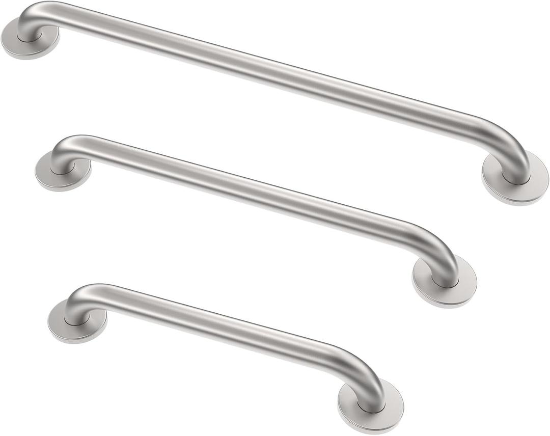 Grab Bar Bundle for ADA Compliance, Brushed Stainless Steel 1.5" Diameter 3-Piece Set (18", 36", 42") for Commercial Restrooms & Shower Safety Bars for Seniors