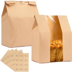 100 Pack Extra Large Paper Bread Bags for Homemade Bread,16105 inch Sourdough Bags with Label Seal Stickers,Kraft Bakery Bag with Clear Front Window
