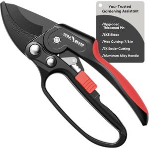FLORA GUARD Ratchet Pruning Shears for Easy Cutting, Heavy Duty Garden Clippers for Thick Branches, 3-Step Ratcheting Hand Pruners for Weak Hands, Seniors & Gardening