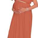 KOH KOH Womens Long Short Sleeve V-Neck Maternity Summer Flowy Gown Maxi Dress (Small, Coral)