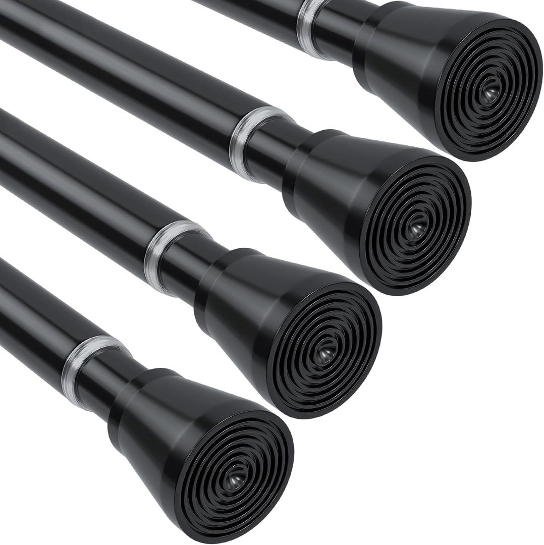 4 Pack Black Shower Curtain Rod 30 to 64 Inch Black Shower Tension Rod Adjustable Curtain Rod No Drilling Spring Tension Curtain Rod Shower Rods for Bathroom Windows Doorways Closet