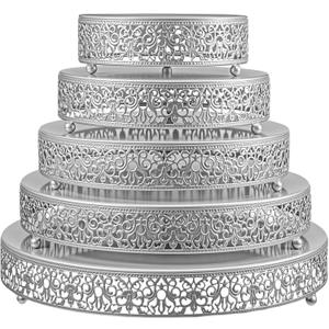 5 Pcs Metal Silver Cake Stand,16/14/12/10/8 in Round Cake Holder