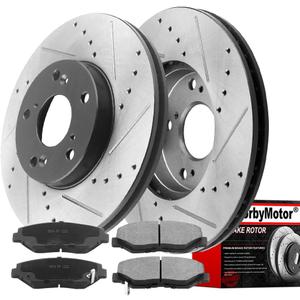 MotorbyMotor 282mm Front Brake Kit Rotors and Brake Pads Replacement for Honda Accord Civic CR-V Element, Acura ILX Drilled & Slotted Disc Brake Rotor & Ceramic Pads 31257, 12040036