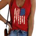 Womens American Flag Button V-Neck Tank Coloful Printed Sleeveless Patriotic Shirts Summer Tops (Small)