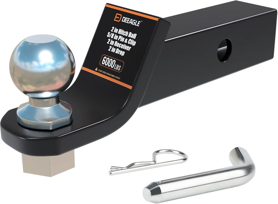 DEEAGLE 2 inch Ball Hitch with Pin, Heavy Duty Steel Receiver Hitches, Trailer Ball Hitch Fits 2 inch Receiver, 6000lbs, 2 in Drop
