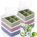 Honeydak 6 Pcs Silicone Square Ice Cube Tray Large Ice Cube Trays for Cocktails with Lid for Whiskey Coffee Drinks