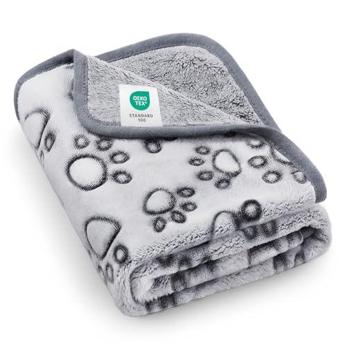 Luciphia Premium Soft Dog Blanket for Small Medium Large Dogs Washable 300GSM Fluffy Warm Fleece Puppy Cat Paw Print Pet Flannel Grey Paw M(30"x20")