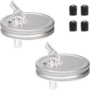 2 pack wide mouth pour spout lid for mason jar, Free flow pour spout for wide mouth mason jar 3.4 in, Perfect for any liquid Leak-Airtight Leak Proof and built to last (Silver)