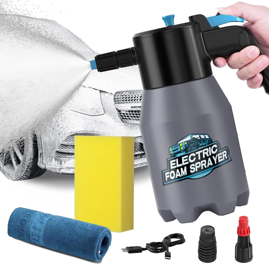 aokway Car Wash Kit Accessories Electric Foam Sprayer + Microfiber Drying Towel + Large Sponge, Car Wash Foam Spraye, car Washing Kit Supplies, Soap Foaming Pump Sprayer for Home Household Cleaning