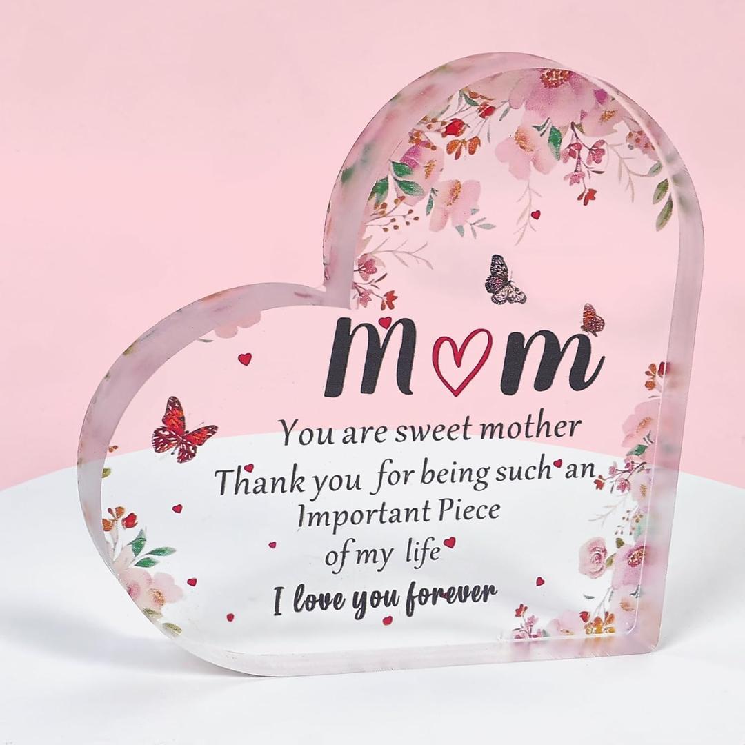 Personalized Engraved Acrylic Puzzle Block - Heartfelt Gift for Mom from Daughter, Son or Dad - Cute Home & Office Decor for Mother's Day, Birthday, Thanksgiving(For Mom Flower Design)