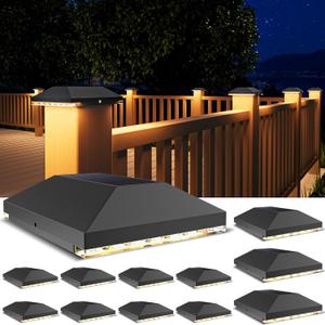 VOLISUN 4x4 Solar Post Cap Light Outdoor Waterproof 12pack,Solar Fence - Post Lights for 4x4 Wooden/Vinyl Post,Black Deck Cap Light Solar Powered for Garden/Patio/Porch