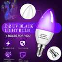 Qualirey 4 Pieces LED Black Light Bulb 6w E12 Base Blacklight Candle Bulb Glow in The Dark Party Level 395-400 Nm Halloween Black Lights for Home Stage DJ Disco, Body Paint, Neon Fluorescent Poster
