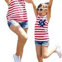 Noubeau 4th of July Mommy and Me American Flag Striped Stars Tank Tops Cami Vest Sleeveless Shirts (Large)