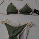 Women's Ring Triangle Bikini Sets Two Piece Color Block Thong Swimsuit Cheeky String Bathing Suits (Medium, Army Green)