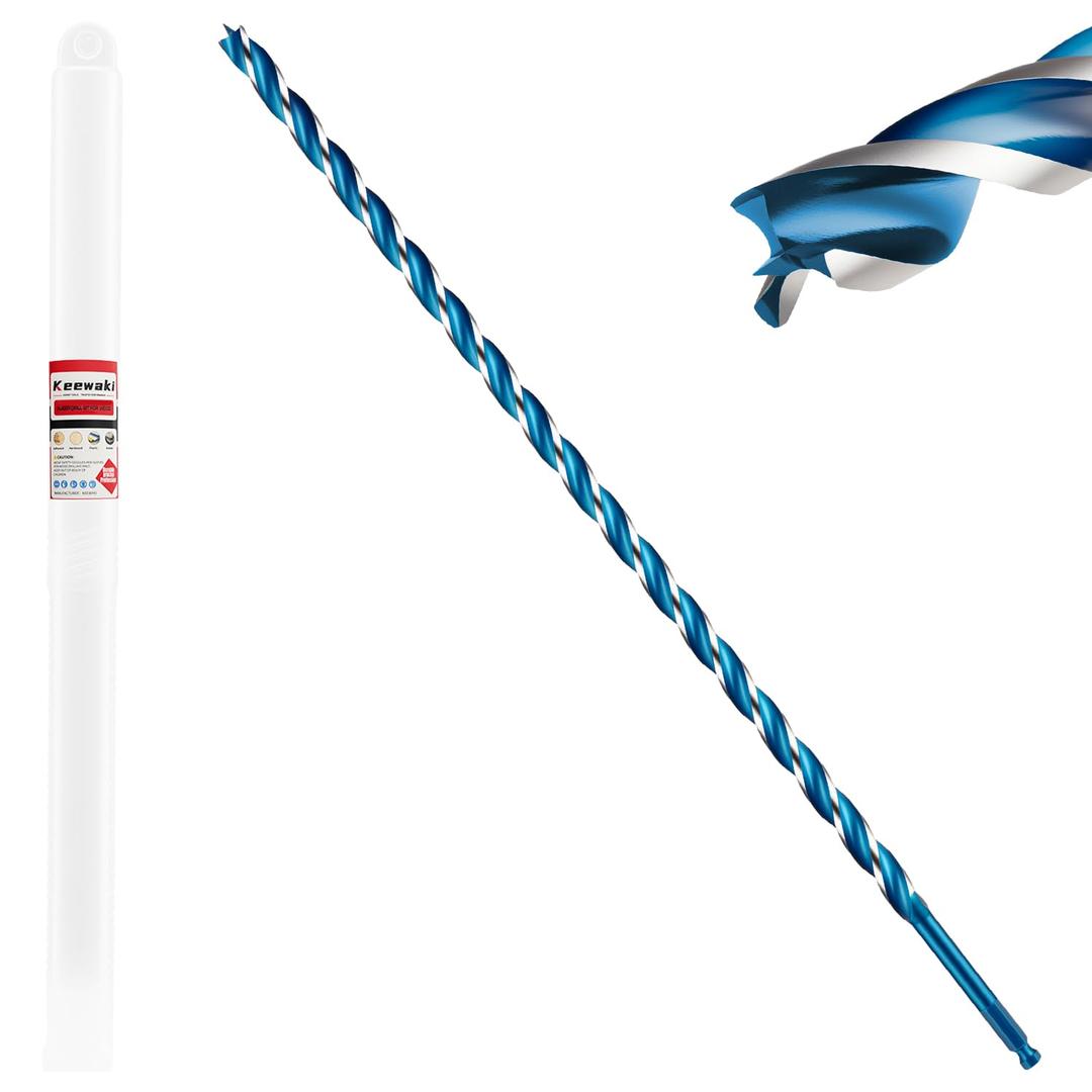 3/4" x 24" Wood Auger Drill Bit  3-Flute Extra Long Auger Drill Bit for Wood, High Carbon Steel 3/8" Shank with Protective Storage Tube