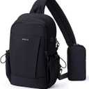 ECOHUB Anti-Theft Crossbody Bag Men Women, RFID Blocking Lightweight Sling Backpack Eco-Friendly with 9 Pockets Sturdy SBS Zippers Water Resistant for Travel Work Hiking Outdoor, Black