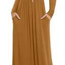 VIISHOW Women's Boutique Long Sleeve Simple Long Dresses with Pockets Loose Plain Casual Maxi Dresses(Light Brown,Small)