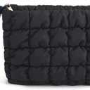 DOB SECHS Puffer Quilted Makeup Bag with Handle Detachable Women Cute Puffy Cotton Cosmetic Bag, Small Toiletry Zipper Make Up Pouch Purse, Checkered Storage Organizer Clutch Bag Travel Case, Black