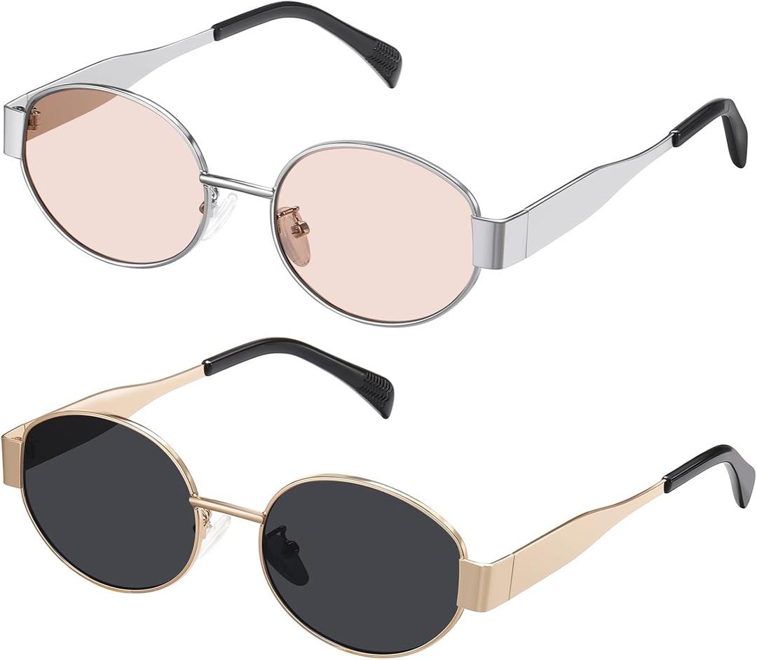 Retro Oval Sunglasses - Sunglasses for women,Fashion Sunglasses,Classic Shades UV400 Protection, 2 Pack Sunglasses