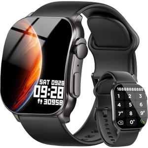 Smart Watch for Men, 2.01" AMOLED Curved HD Screen Smart Watch, Fitness Tracker with 24/7 Heart Rate/Sleep Monitor, IP68 Waterproof Running Watch, Compatible with iOS & Android for Daily Workout Black