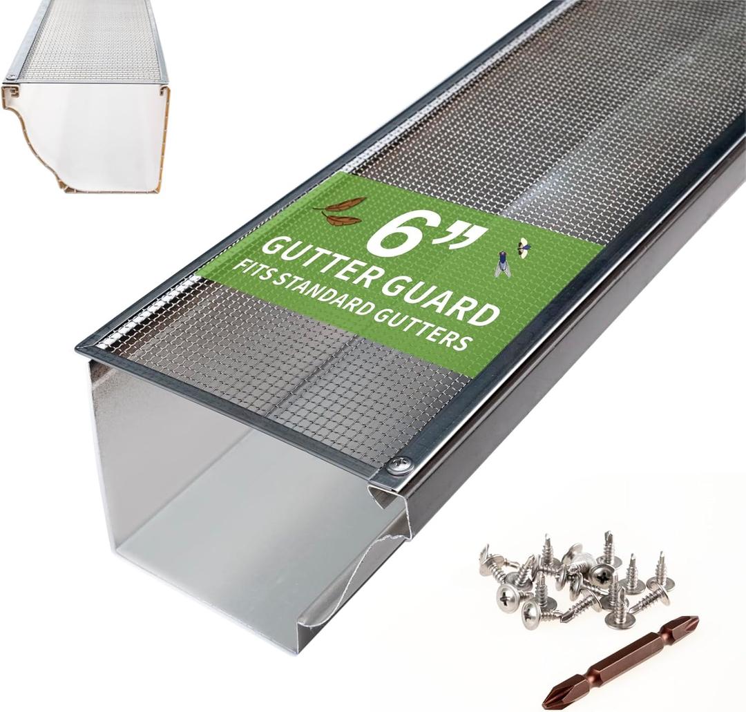 6 Inch Gutter Guard - Heavy Duty 100% Stainless Steel High-Flow Leaf Screen for Debris, Clog & Overflow Protection - Fits K-Style & Half-Round, Screws Included (200 FT, 60 pcs, 6in x 40in)