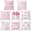 SmoothNovelty 8 Pcs 18x18 Inch Pink Bow Pillow Covers Coquette Pillows Pink Coquette Room Decor Bow Pillowcase Set Watercolor Aesthetic Preppy Room Decoration Bedroom Sofa Decor