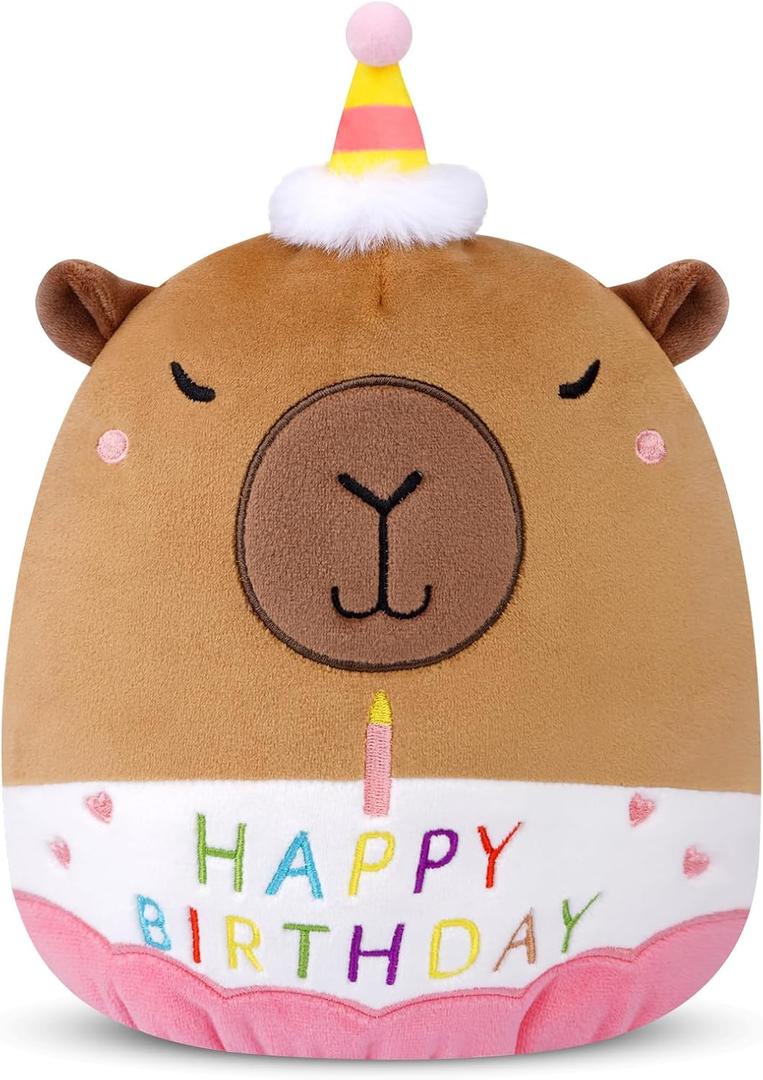 Capybara Plush - 8inch Birthday Stuffed Animal Capybara Plush Pillows Toys, Birthday Gifts Party Decoration for Kids Girls & Boys