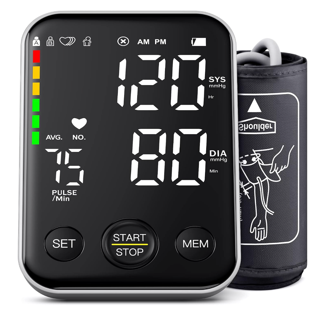 Blood Pressure Monitor Upper Arm Blood Pressure Monitors for Home Use with 2x120 Reading Memory Adjustable Arm Cuff 8.7"-15.7" LED Background Light Large Display Machine with Storage Bag - Black