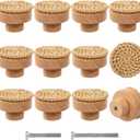 ANPHSIN 12 Pack Boho Wood Dresser Drawer Knobs- Handmade Rattan Woven Cabinet Knobs Pulls Handles with 24 Screws for Home Nursery Furniture