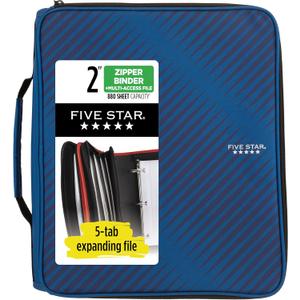 Five Star Zipper Binder, 2 Inch 3-Ring Binder with Round Rings, 5-Tab Expanding File, 380 Sheet Capacity, Cobalt Blue (72534)