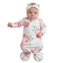 Baby Knotted Gown Newborns 0-6 Months, Soft Breathable Newborn Sleeper Gowns, Baby Girl Coming Home Outfit Essential Gift Watercolor Floral with Headband Set
