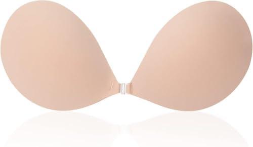 Awant Strapless Sticky Bra Invisible Sticky Boobs Silicone Adhesive Bra Backless Pushup Lift Bra Beige