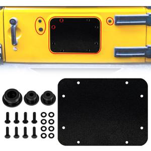 Buling Aluminum Wrangler Spare Tire Carrier Filler Plate Tailgate Plug Vent Plate Cover with Tailgate Durable Rubber Plugs Set and Factory Bolts Compatible with 2007-2018 Jeep Wrangler JK & JKU (Matte Black)