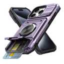 Vofolen for iPhone 15 Pro Max Case Wallet with Card Holder [Store 2 Cards] + 360° Magnetic Rotated Ring Kickstand, Heavy Duty Drop Protection Wallet Phone Case for iPhone 15 Pro Max 6.7 Inch Purple