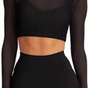 LASLULU Mesh Long Sleeve Crop Tops for Women Double Lined Workout Athletic Gym Shirts Cropped Tops with Built in Bra (Medium, Black)