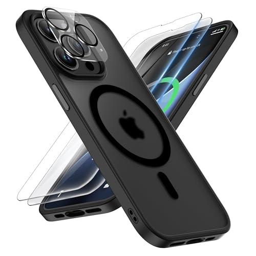 ORETECH for Magnetic iPhone 14 Pro Case, MagSafe Compatible, 15FT Drop Protection, Shockproof, Anti-Scratch, Frosted Translucent Back Phone Case with Screen & Camera Lens Protectors, Black