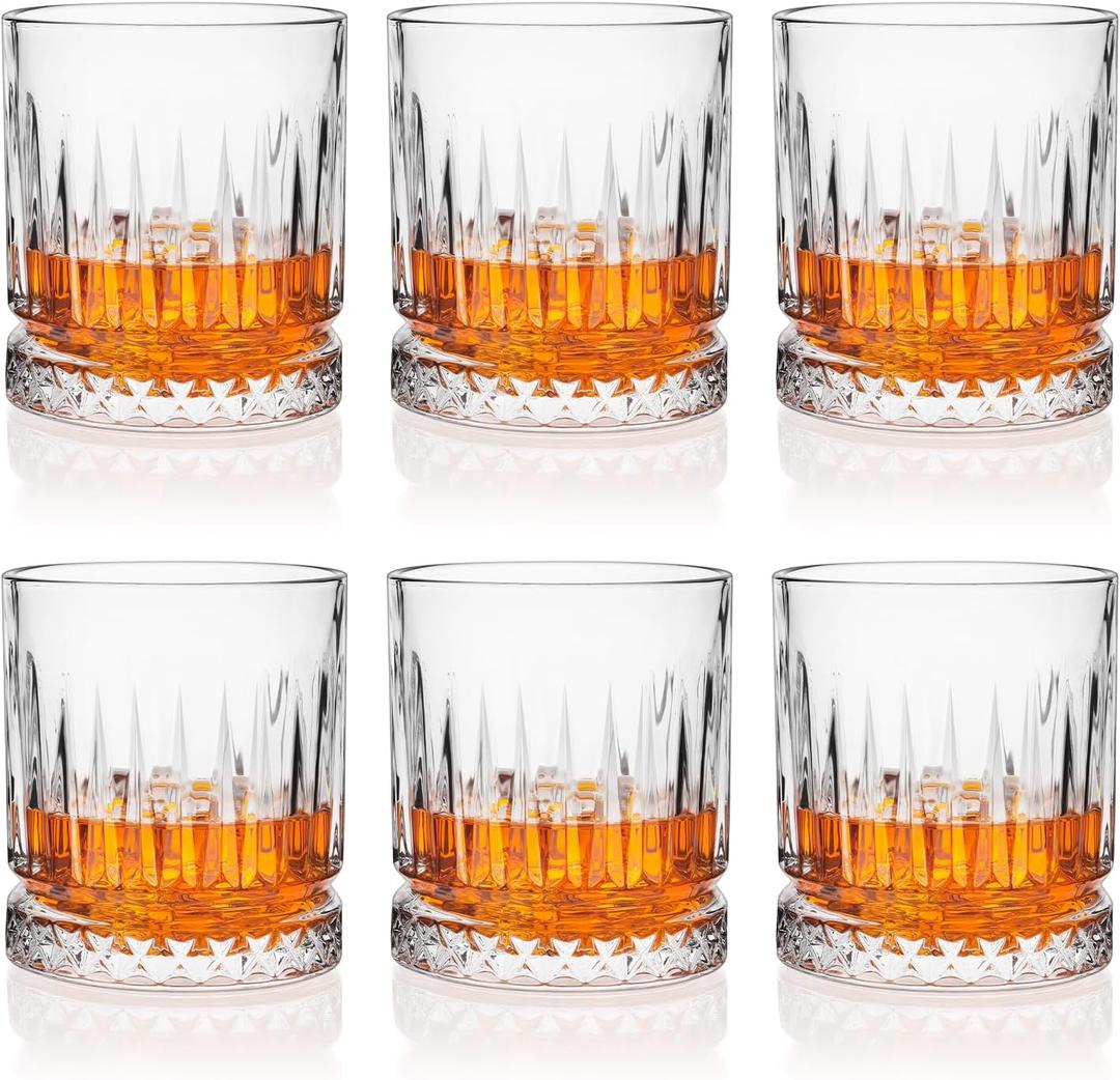 Whiskey Glasses Set of 6, 11oz Old Fashioned Cocktail Glasses, Lead-free Crystal Scotch Bourbon Glass, Whiskey Tumblers for Scotch Bourbon