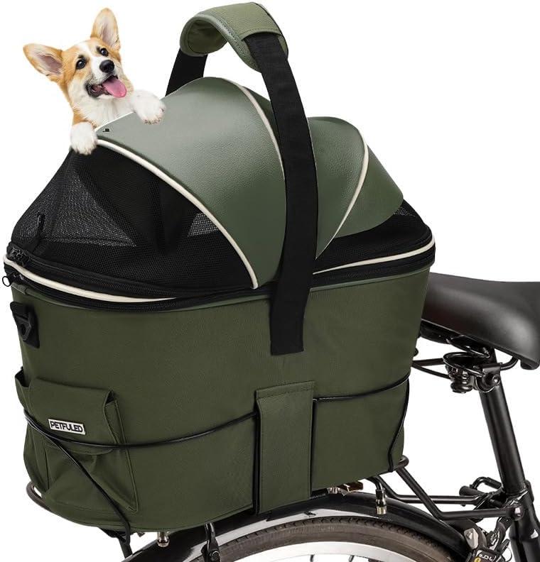 Dog Bike Basket Rear Seat, FVILIPUS 3-in-1 Waterproof Pet Bicycle Carrier, Dog Car Seat with Anti-Jump Safety Tether, Breathable Portable Travel Bag for Small Dogs Cats Outdoor Riding