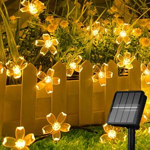 Solar Flower String Lights - 50 LED, Outdoor Waterproof, Solar Powered Decorative Lights for Yard, Lawn, Fence, Flower Garden, Christmas Tree (Warm White)