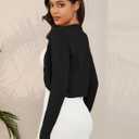 McVanedy Womens Cardigan Knit Tops Sweaters Soft Long Sleeve Bolero Cropped Cardigans (Black, L)