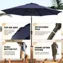 Ayge 9FT Large Outdoor Patio Umbrella Market Table Umbrella-UV Resistant, Easy Push Button Tilt and Crank, 8 Sturdy Fiberglass Ribs Heavy-Duty Pool Umbrella for Deck, Backyard,Garden,Navy