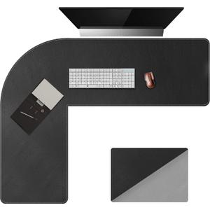 Chihein L-Shaped Desk Pad, Corner Desk Mat (45.3+ 57.1) x 15.7, Computer Office Mouse pad Writing Table Pad for Home Office - Black/Gray